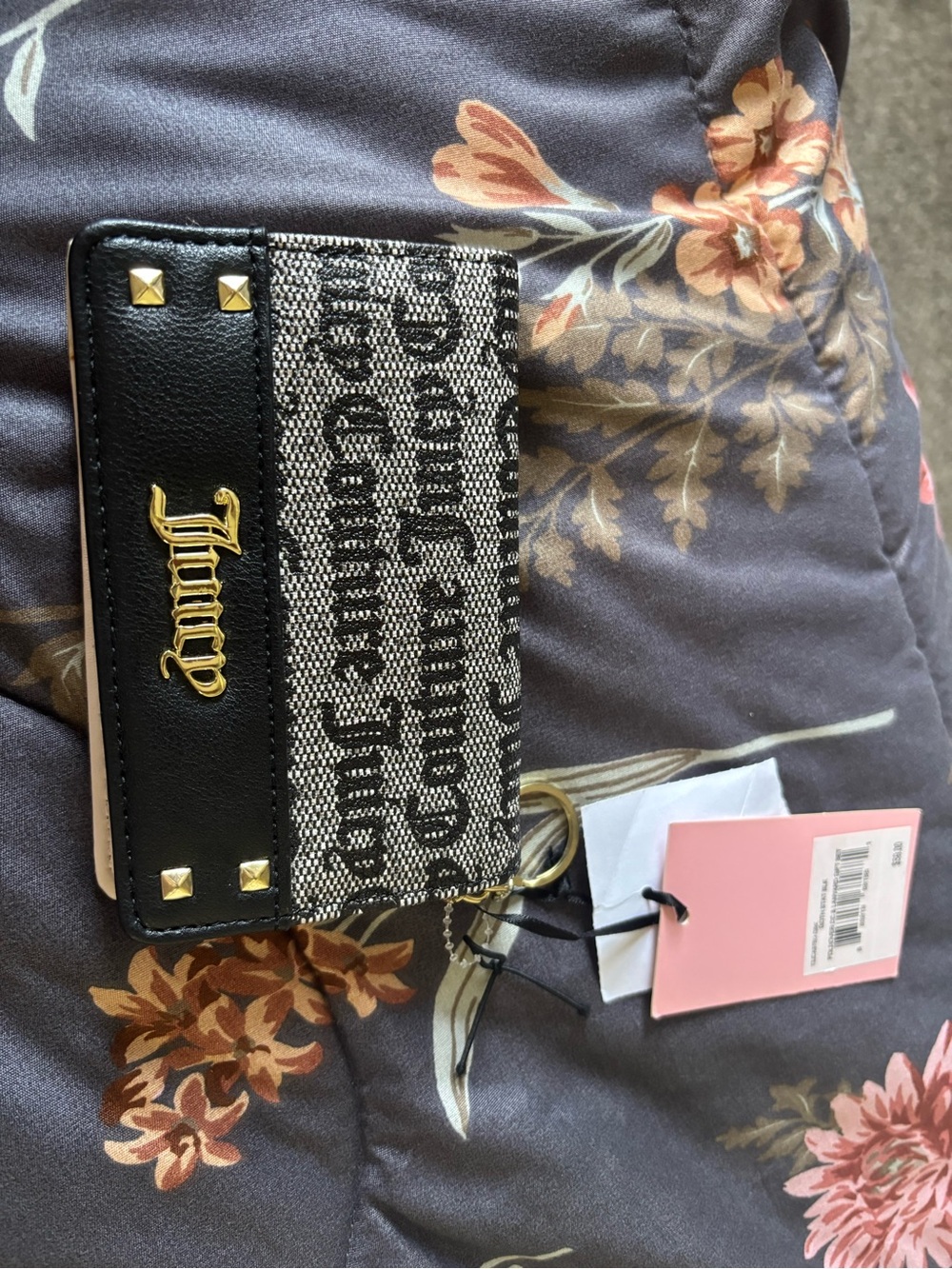 Juicy Couture Black & White Logo Jacquard Card Wallet with Keyring